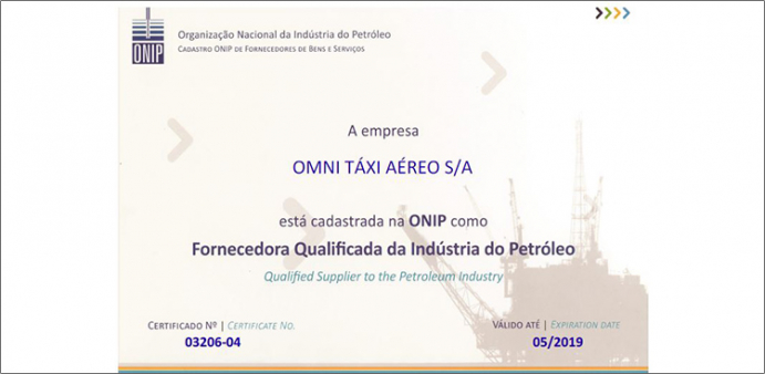 Omni Táxi Aéreo renova cadastro da ONIP